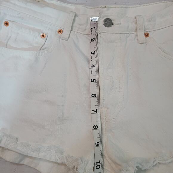 Levi's 501 Size 30  White Cut Off Light Distressed Jean Shorts Button Fly - Picture 8 of 12